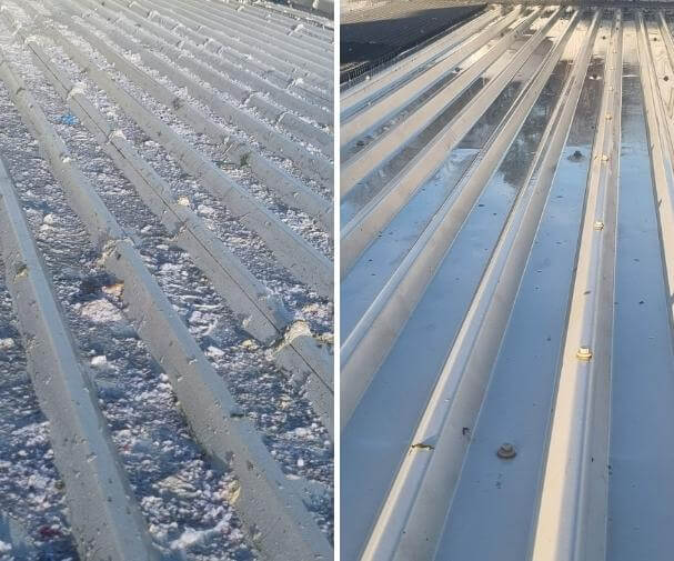 Before and after jet washing roof